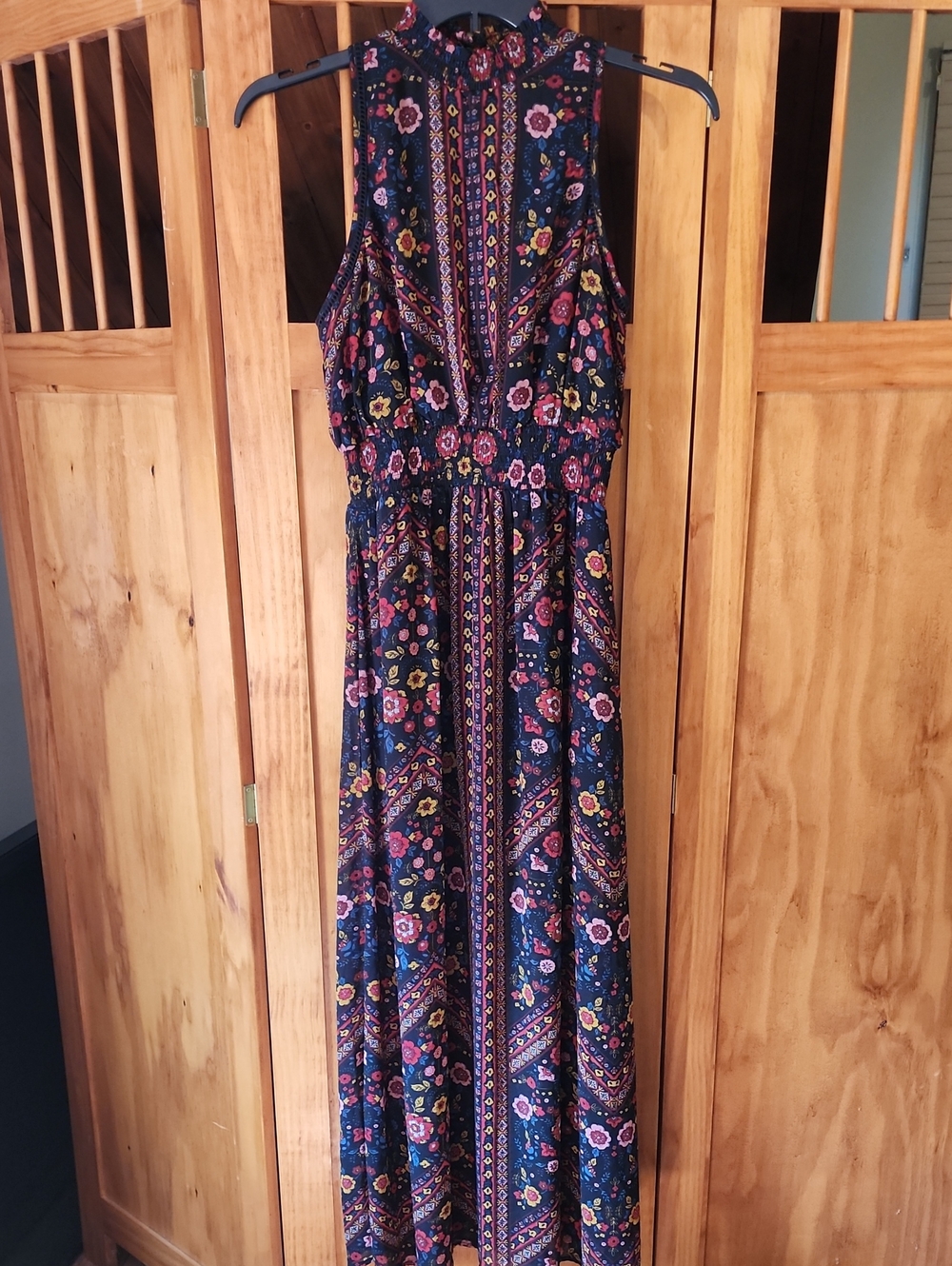 Xhilaration Navy Floral High-Neck Maxi Dress